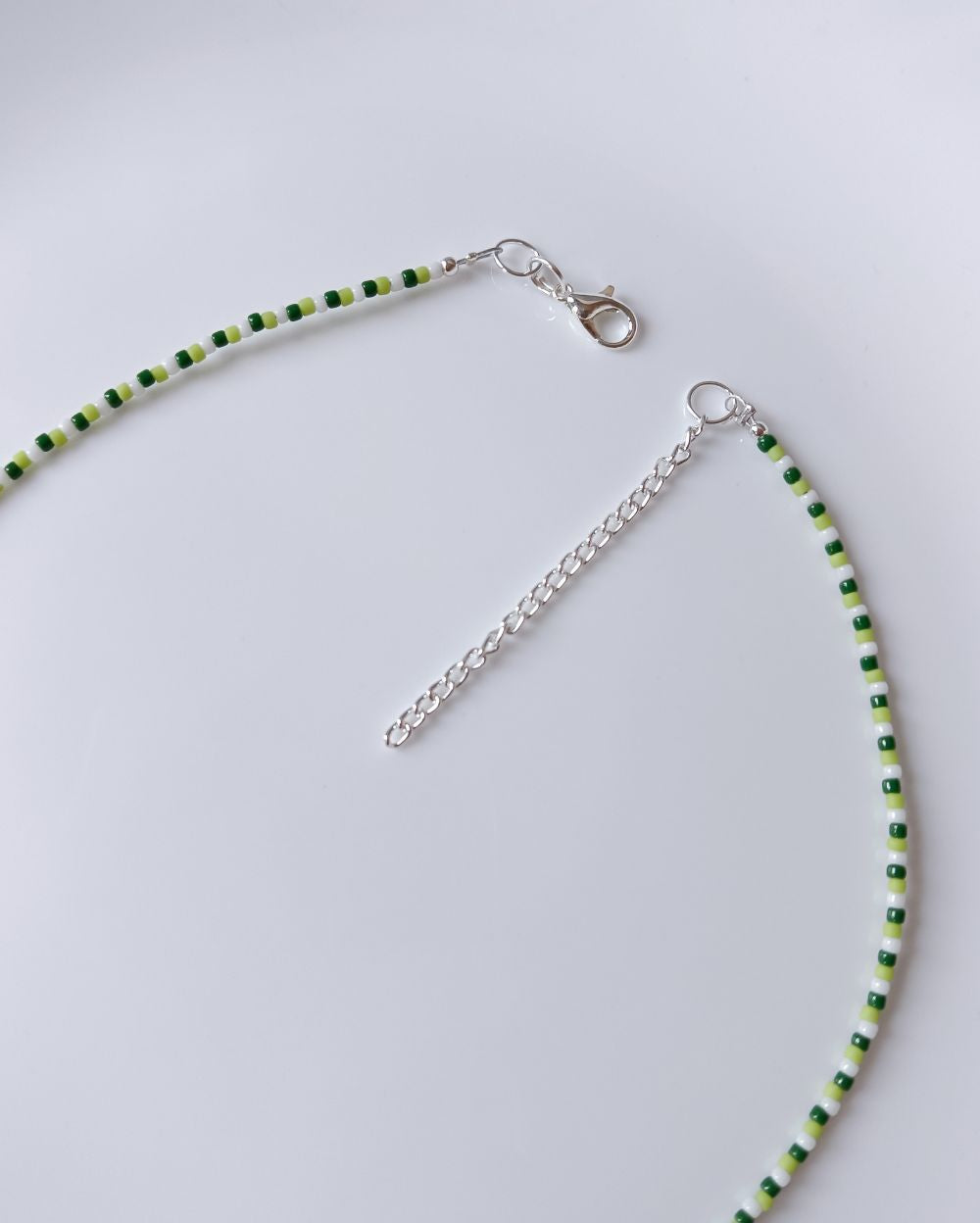 Dainty green beaded necklace handcrafted with high quality Japanese seed beads