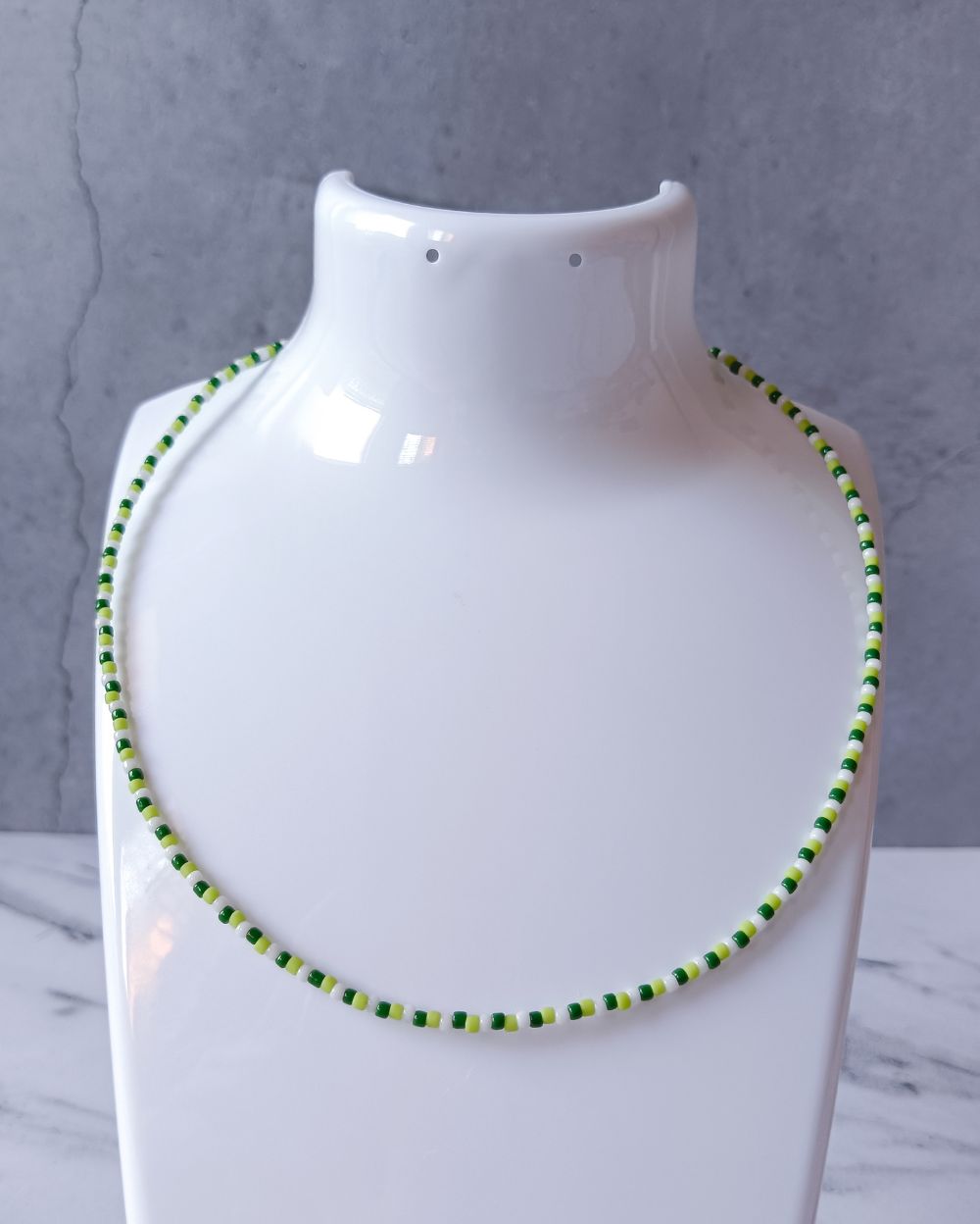Minimal and dainty green beaded necklace handcrafted with high quality Japanese seed beads