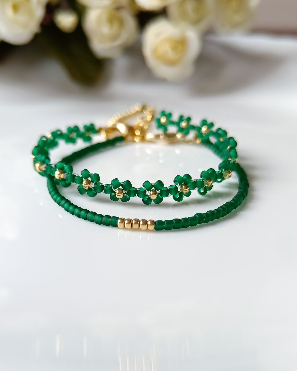 Emerald green jewelry to gift your loved ones that is handmade with the finest Japanese seed beads