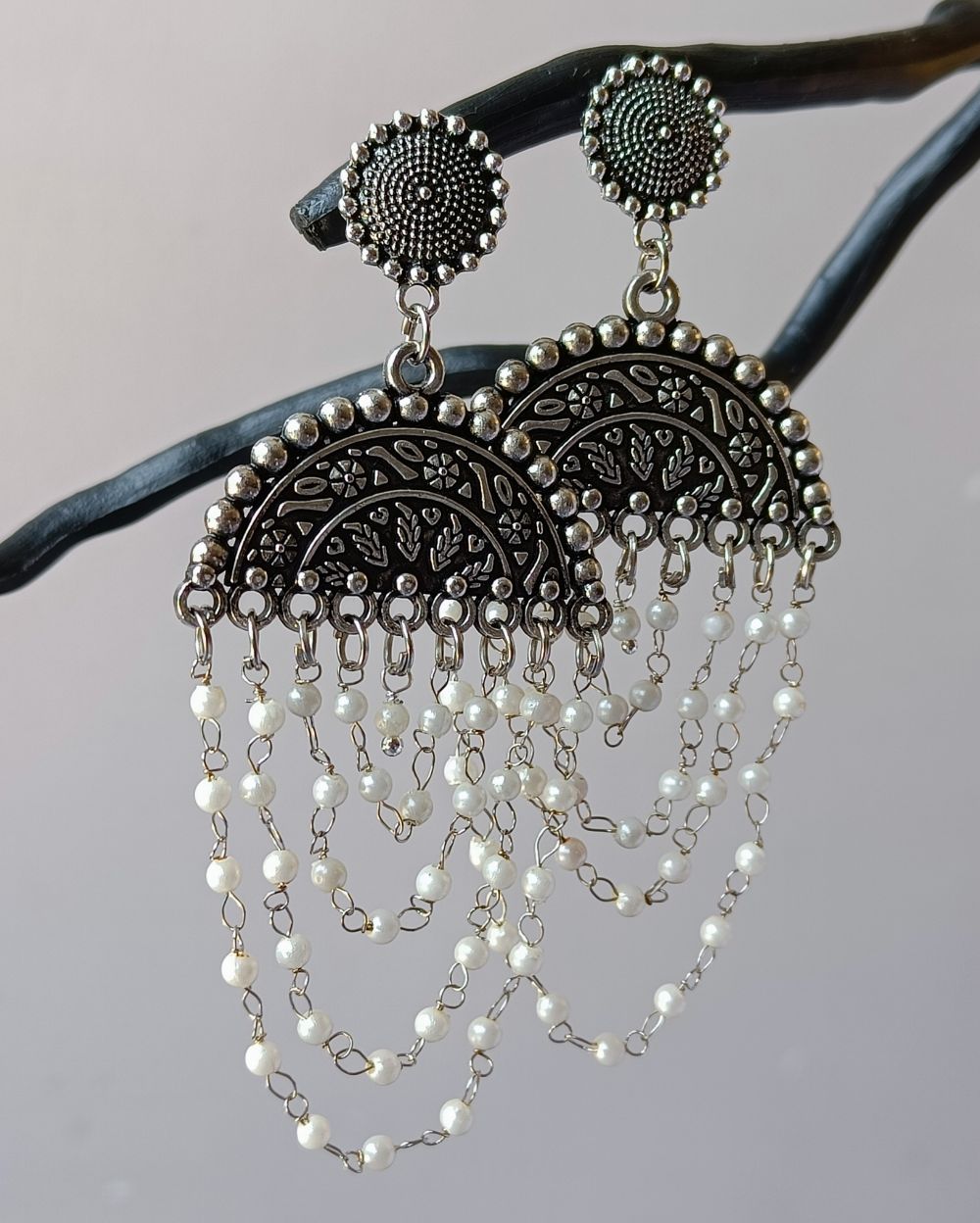 Oxidised Pearl Earrings