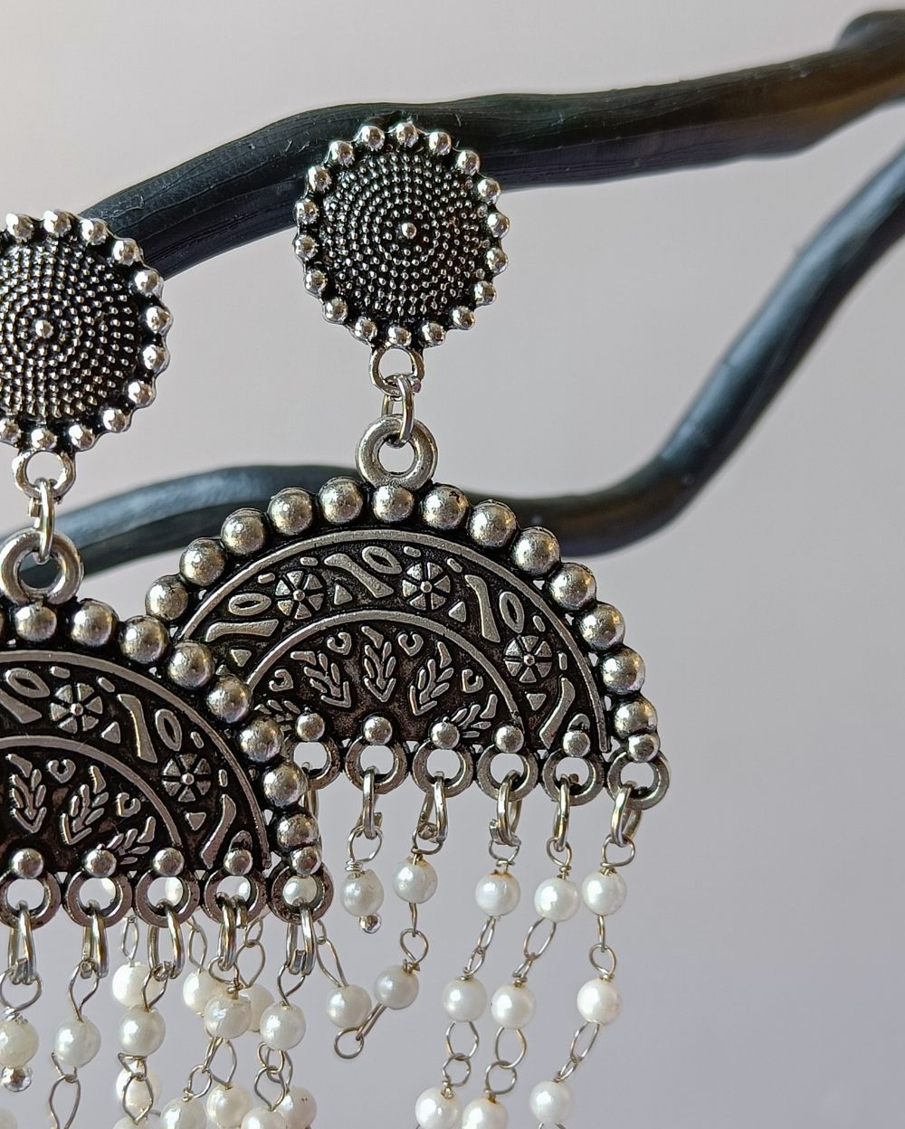 Oxidised Pearl Earrings