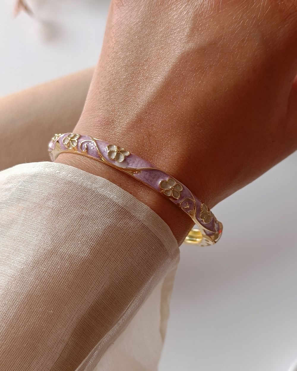Enamel Flower Bangle - Green and Lilac