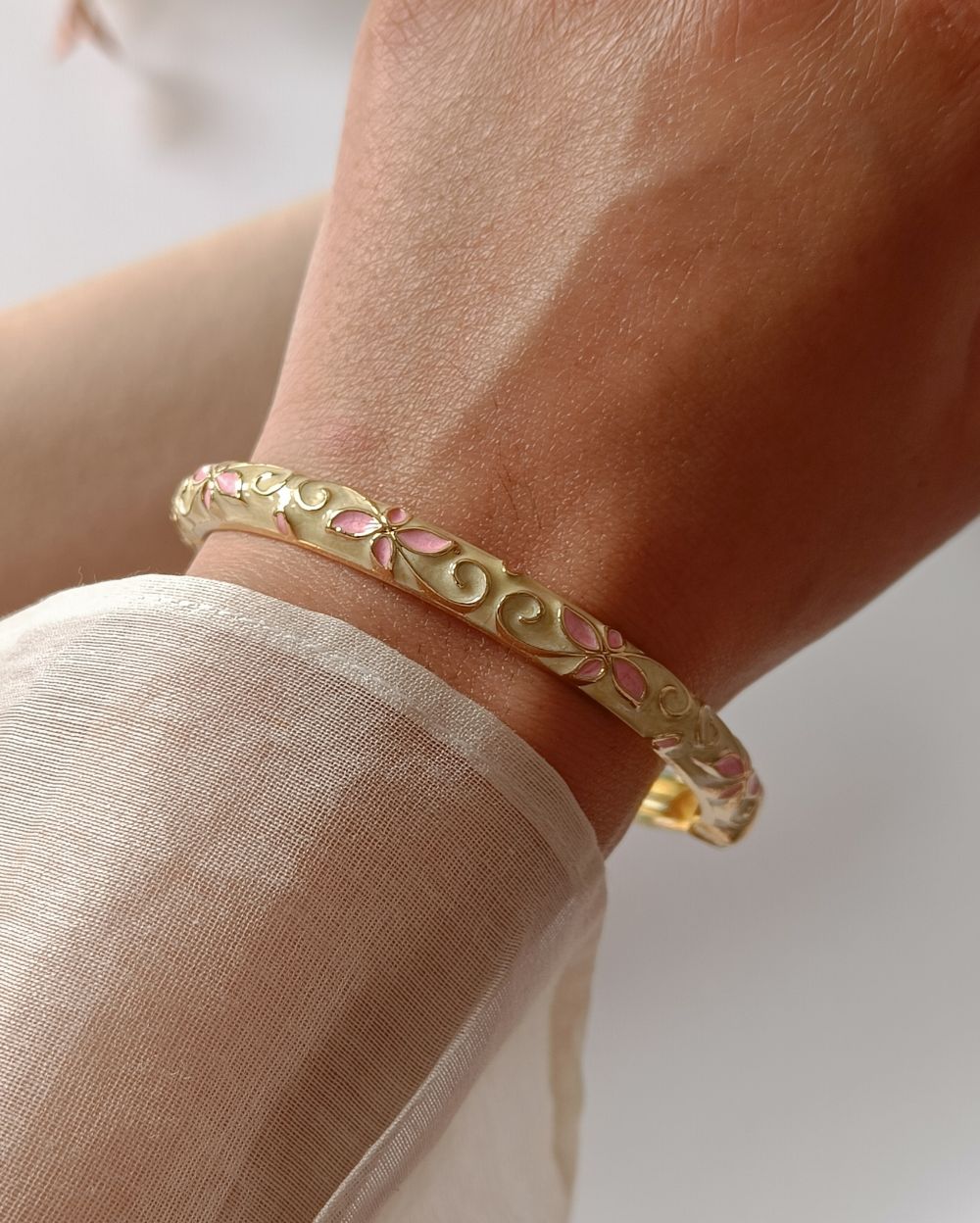 Enamel Flower Bangle - Pastel Yellow and Pink