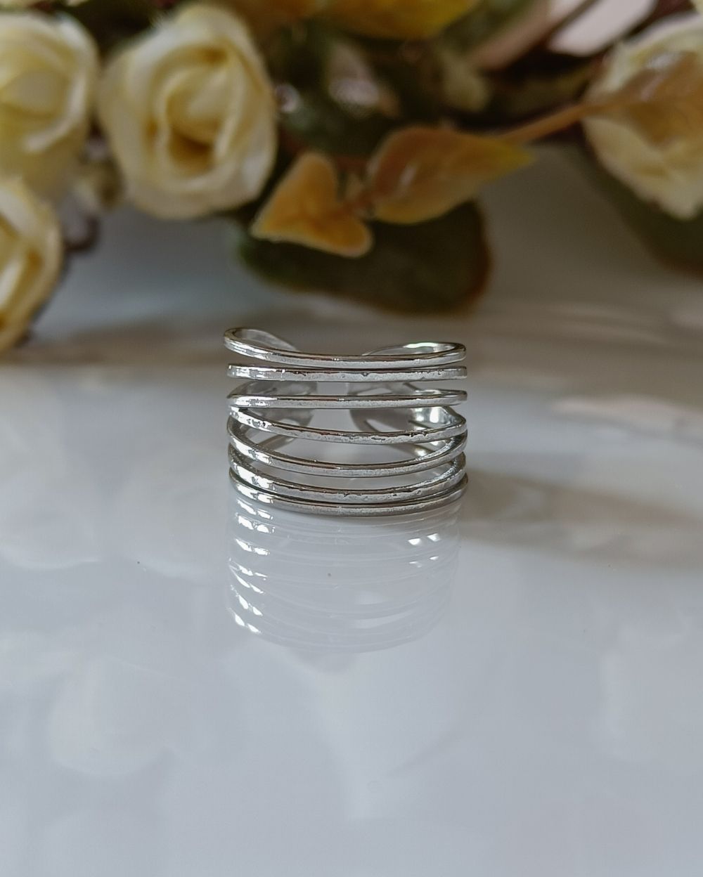 Wrapped Wire Look Stack Ring - Silver Stainless Steel