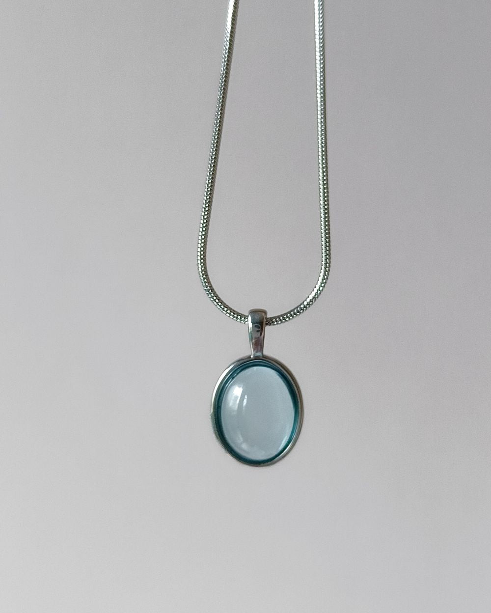 Aqua Glass Charm Necklace - Copper