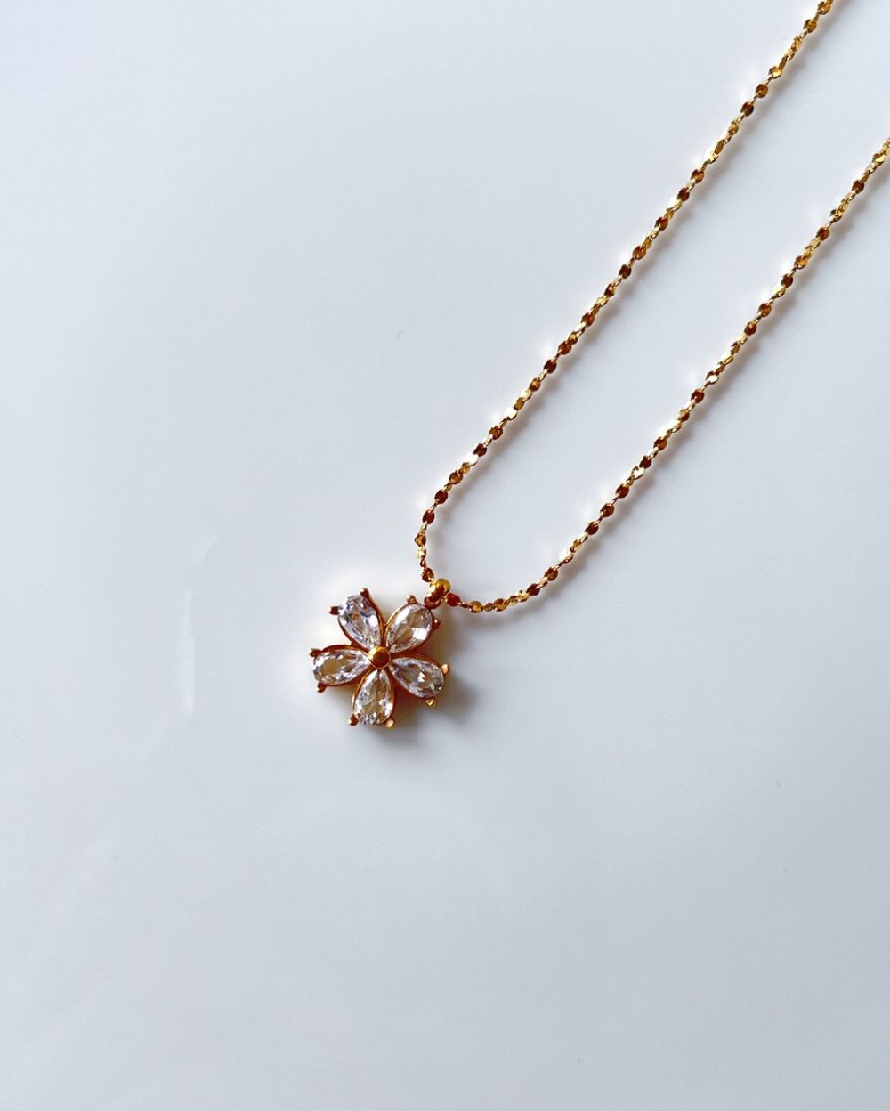 Zircon Flower Charm Locket - 18K PVD Plated Stainless Steel