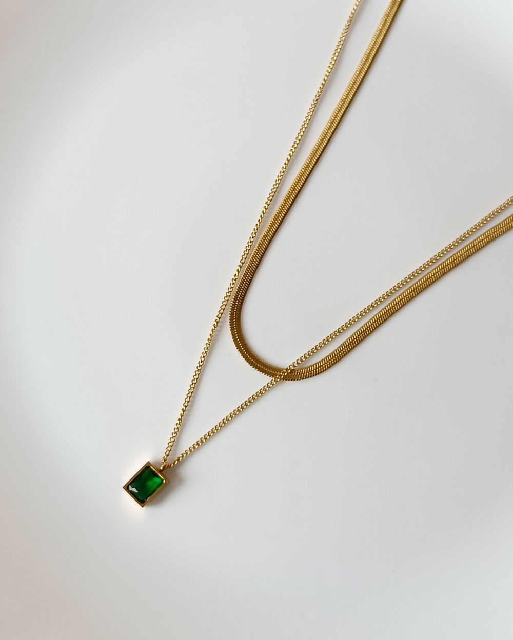 Emerald Snake Chain Double Layer Necklace - Stainless Steel