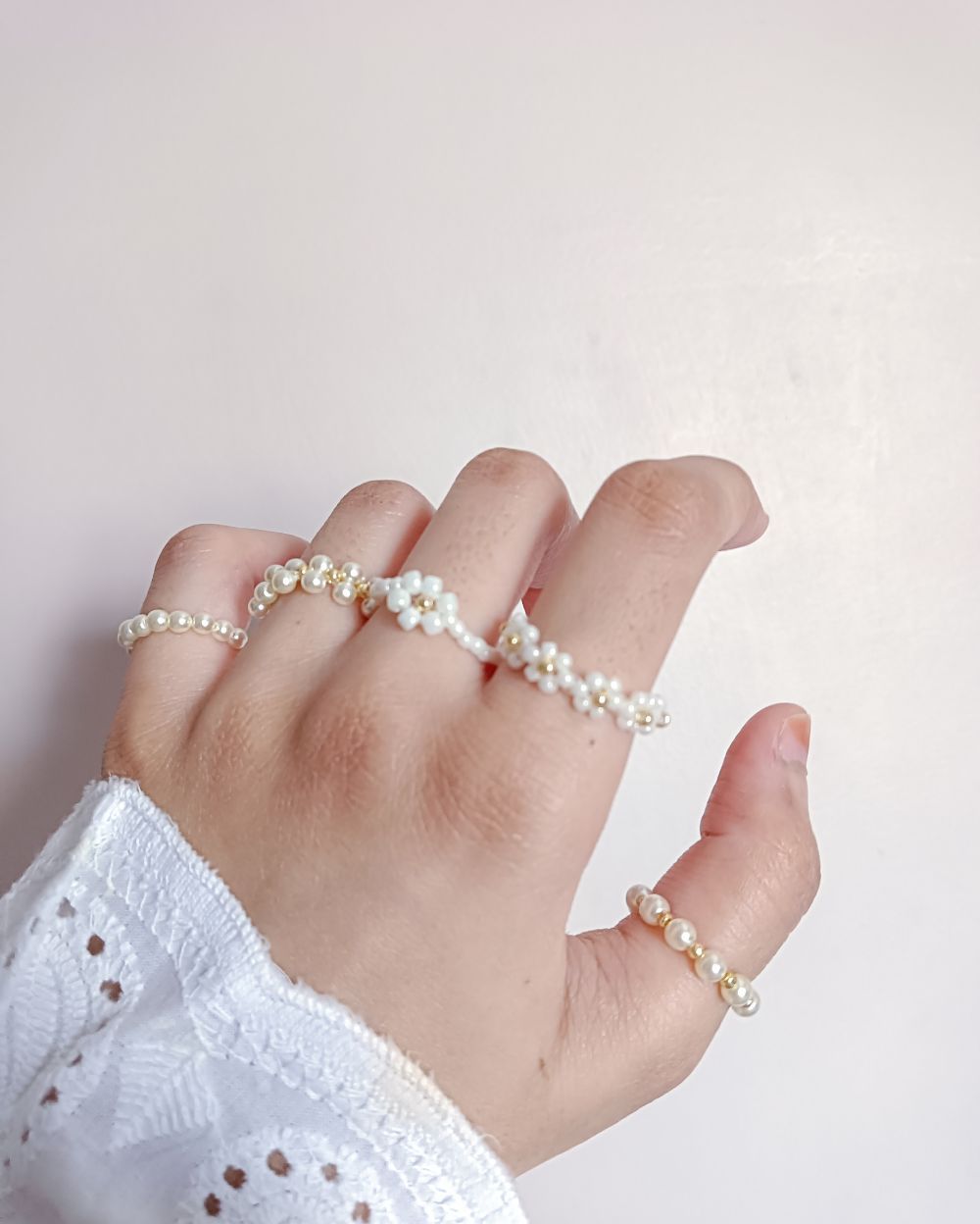 Stackable pearl and beaded rings that are made with the finest materials in India