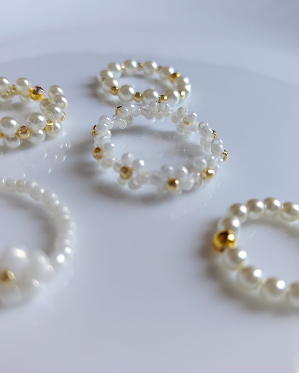 Minimal and chic flower beaded ring that is handmade with high quality Japanese seed beads and is anti-tarnish perfect for daily wear
