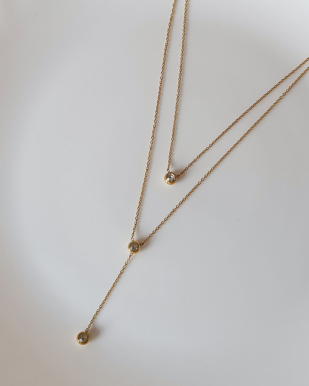 Dainty Zircon Double Layer Necklace - Stainless Steel