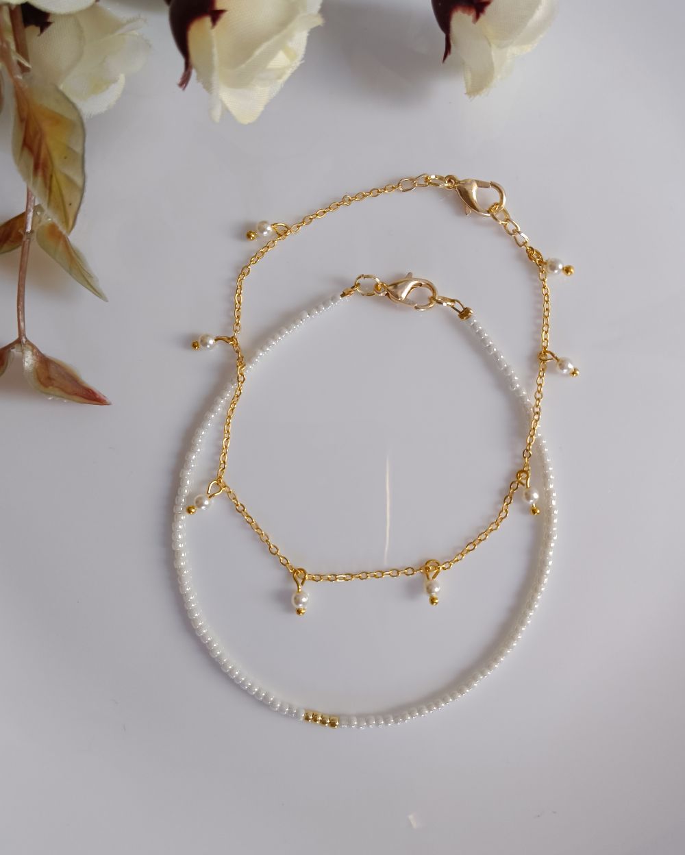 White Beaded Anklet handmade with high quality Japanese seed beads which is perfect for styling with casual outfits.