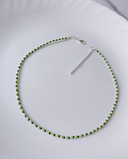 Minimal Green Beaded Necklace handcrafted with high quality Japanese seed beads