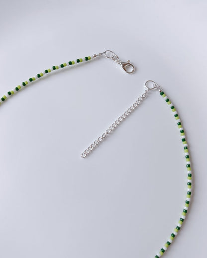 Dainty green beaded necklace handcrafted with high quality Japanese seed beads