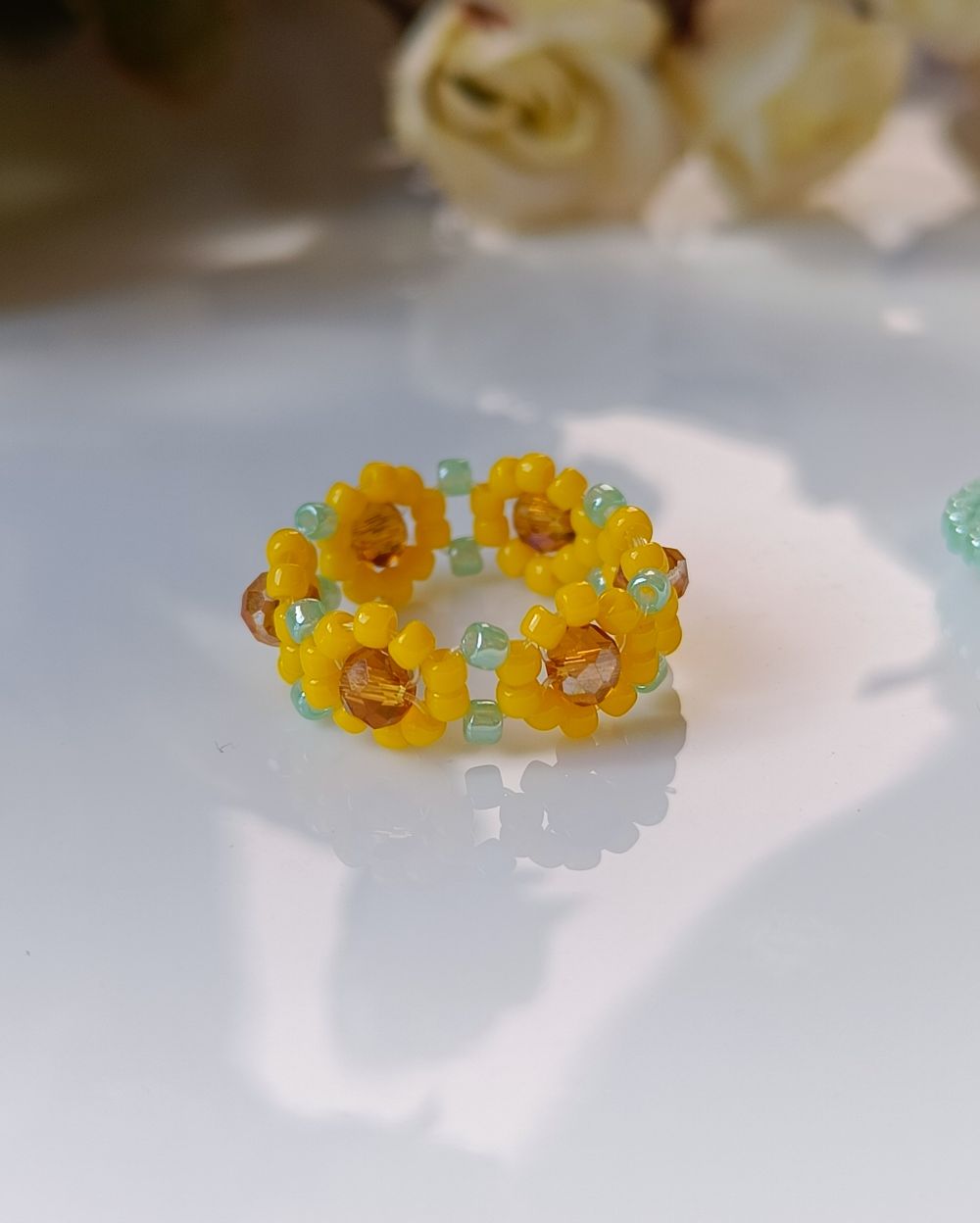 Sunflower Beaded Ring