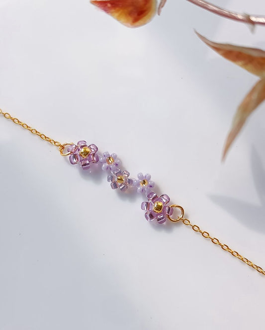 Minimal Flower Bracelet - Purple