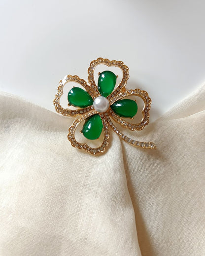Clover Green Brooch Pin