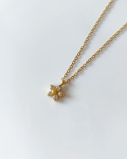 Dainty Zircon Flower Charm Necklace - 18K PVD Plated Stainless Steel