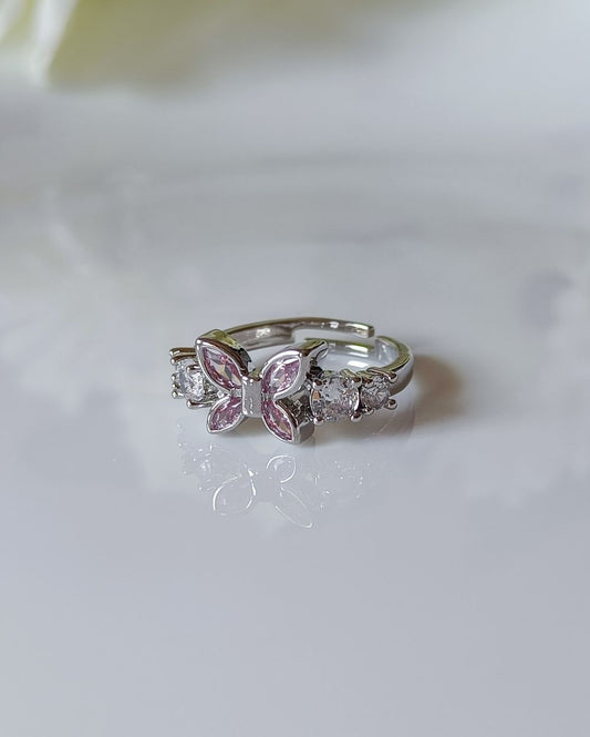 Pink Butterfly Ring - Stainless Steel