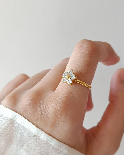 Zircon Flower Ring - 18K PVD Plated Stainless Steel