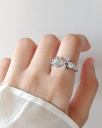 Pink Butterfly Ring - Stainless Steel