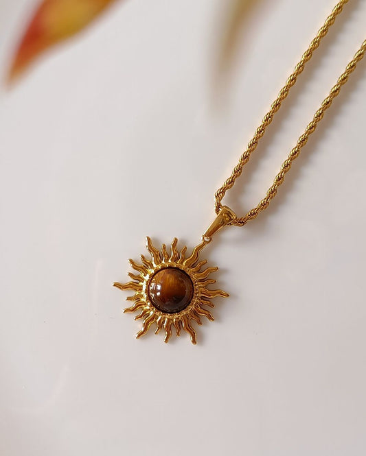 Tiger Eye Pendant Necklace - 18K PVD Plated Stainless Steel