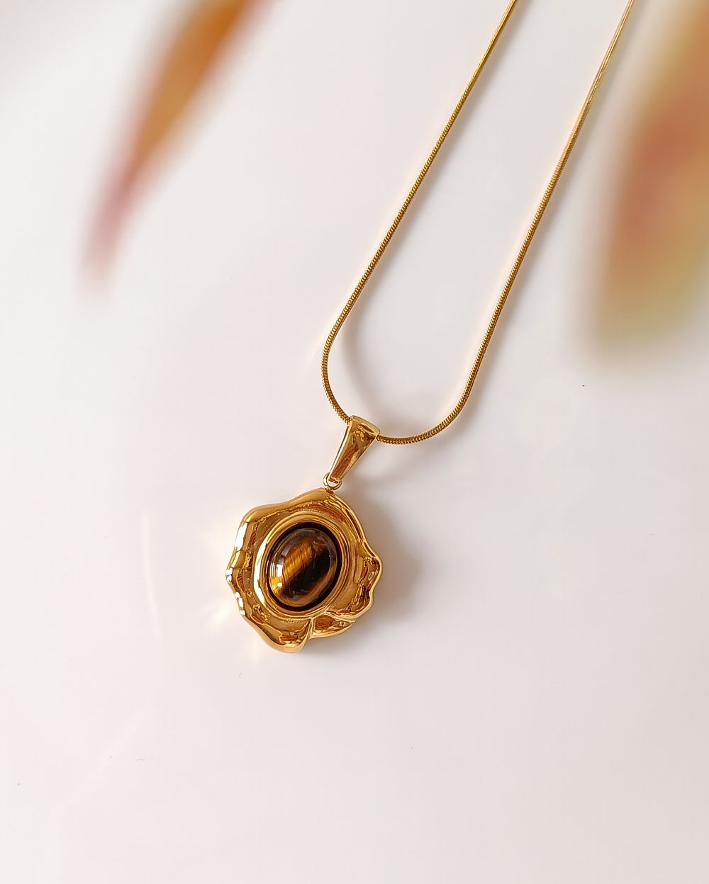 Tiger Eye Pendant Necklace - 18K PVD Plated Stainless Steel