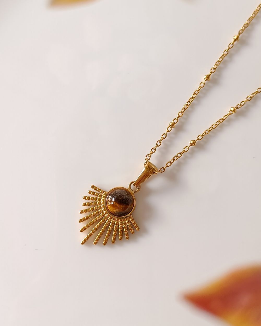 Tiger Eye Pendant Necklace - 18K PVD Plated Stainless Steel