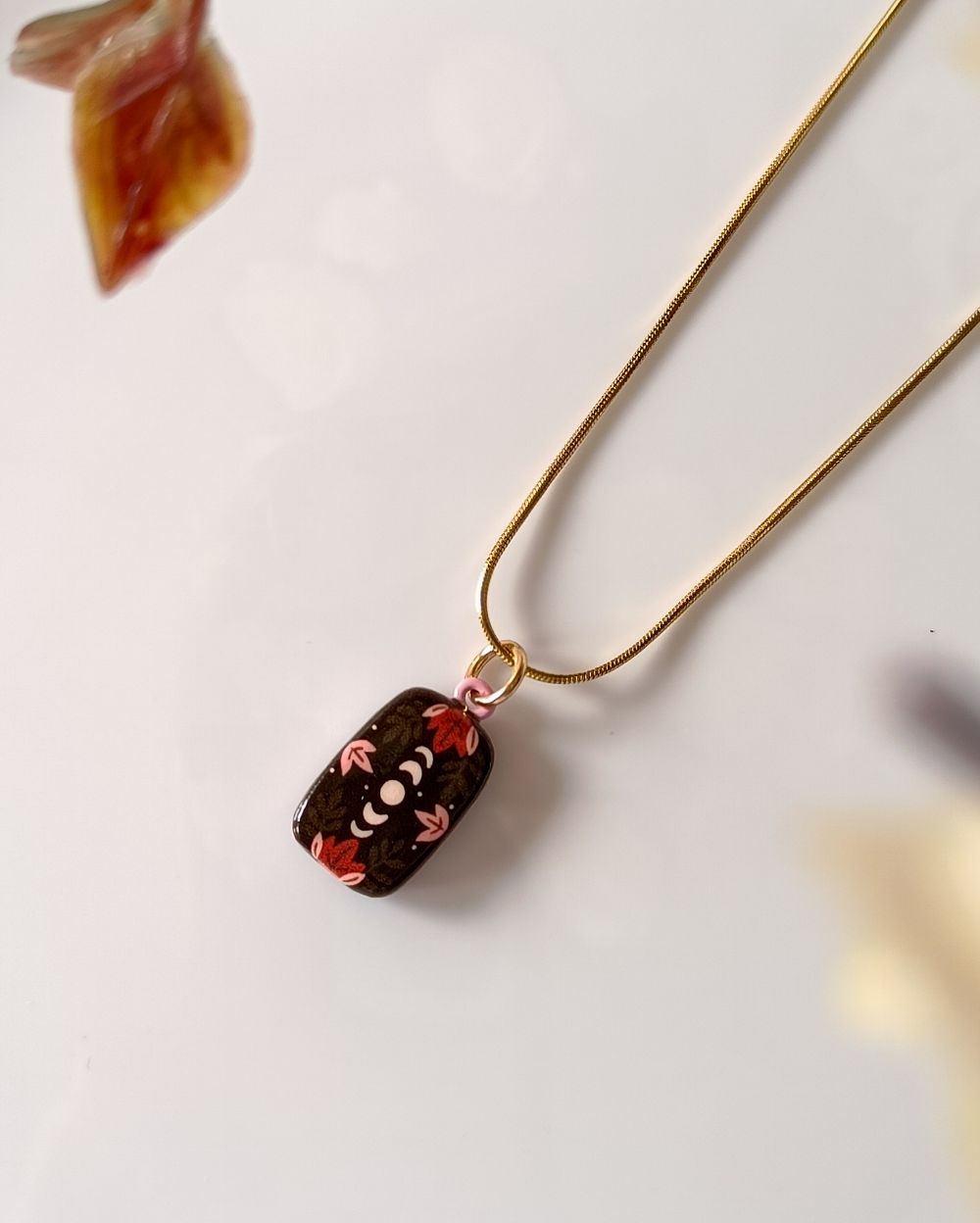 Lunar Hand painted Locket Necklace - 18K PVD Plated Stainless Steel