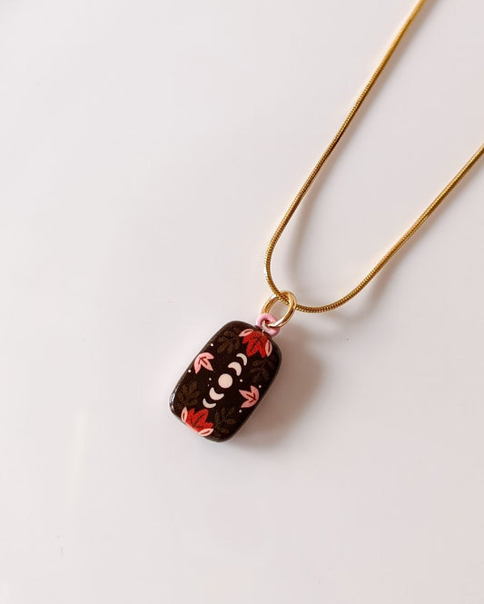 Lunar Hand painted Locket Necklace - 18K PVD Plated Stainless Steel