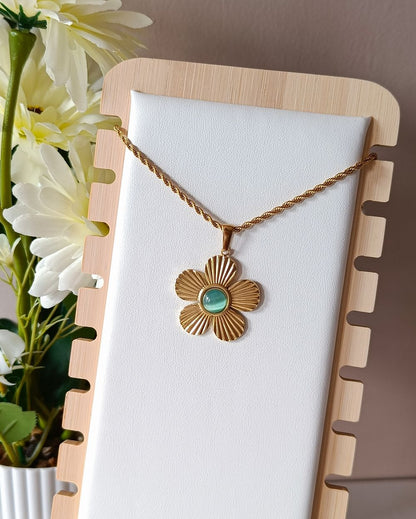 Stone Center Flower Pendant - 18K PVD Plated Stainless Steel