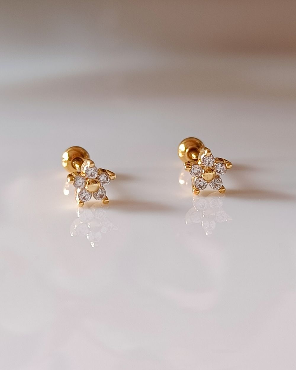 Dainty Zircon Floral Stud - 18K PVD Plated Stainless Steel
