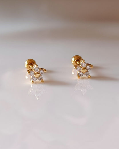 Dainty Zircon Floral Stud - 18K PVD Plated Stainless Steel