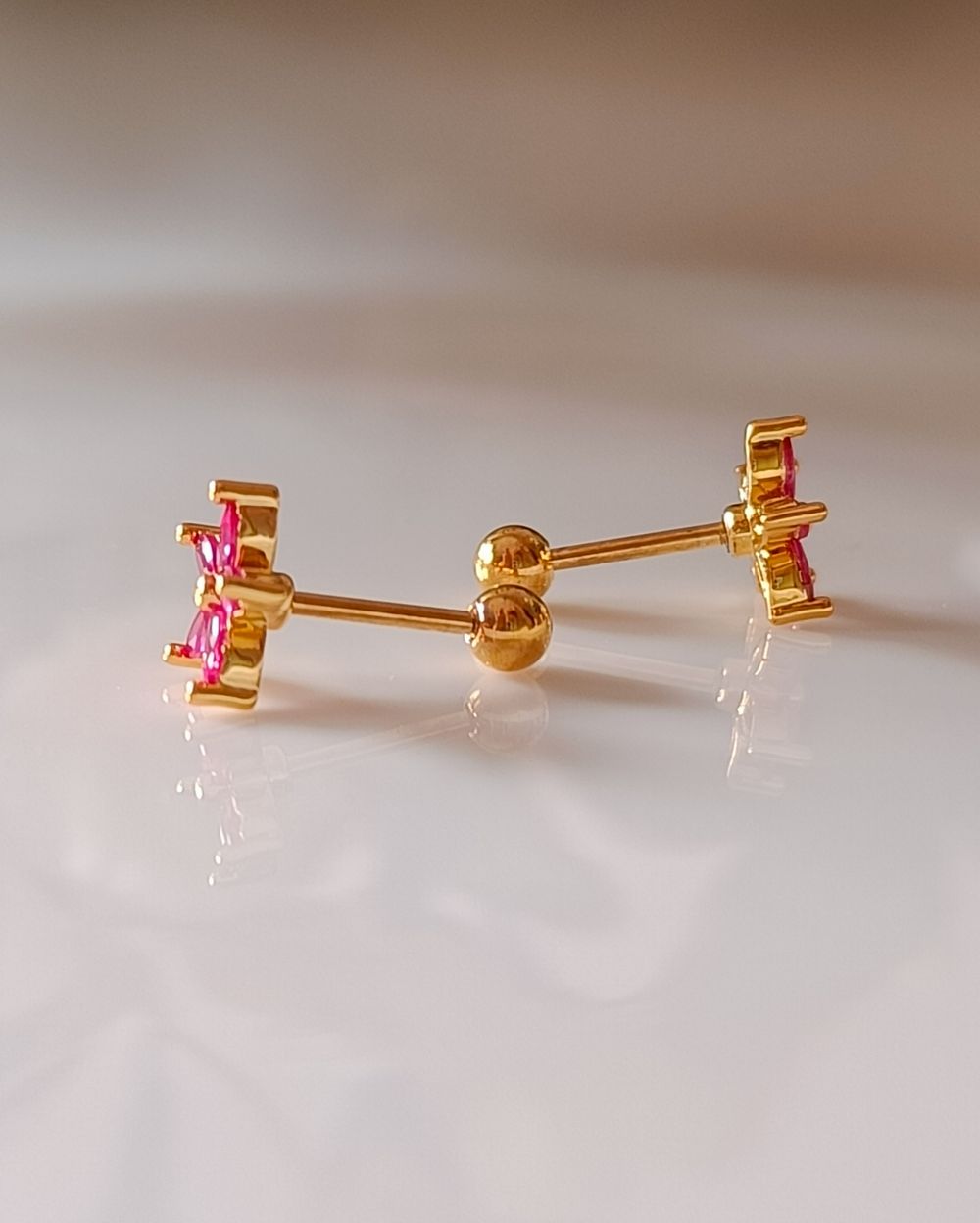 Dainty Pink Zircon Floral Stud - 18K PVD Plated Stainless Steel