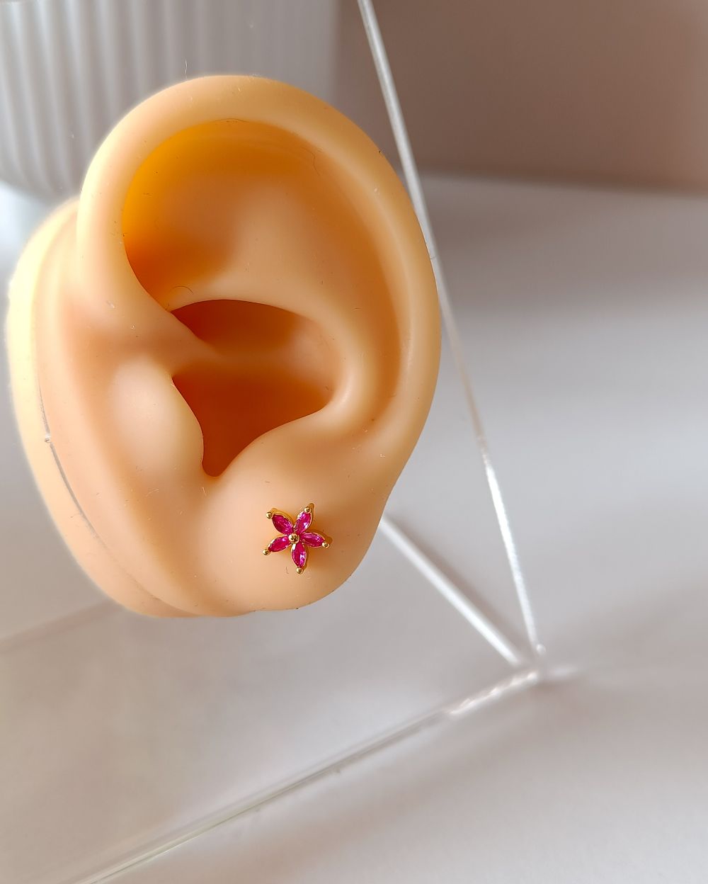Dainty Pink Zircon Floral Stud - 18K PVD Plated Stainless Steel