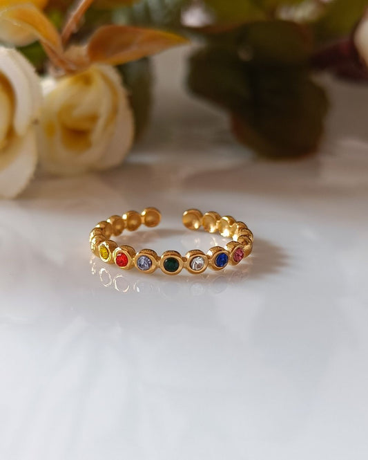 Multi-Zircon Dainty Band - 18K PVD Plated Stainless Steel