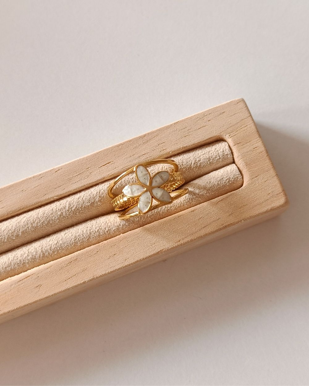 White Floral Ring - 18K PVD Plated Stainless Steel