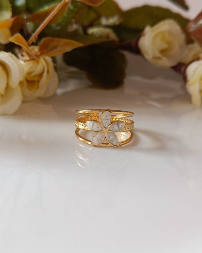 White Floral Ring - 18K PVD Plated Stainless Steel