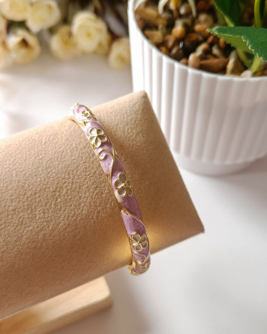 Enamel Flower Bangle - Green and Lilac