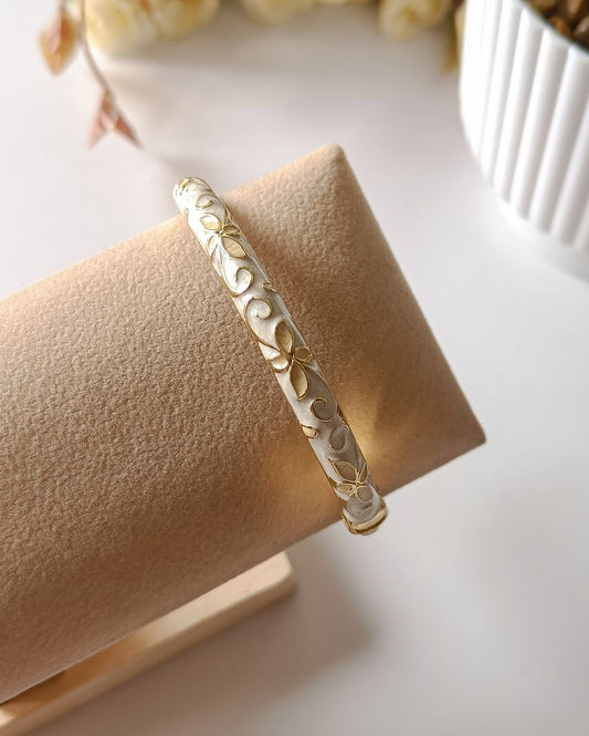 Enamel Flower Bangle - Ivory and Gold