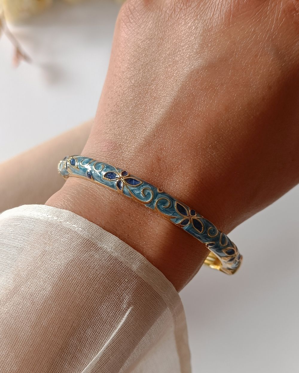 Enamel Flower Bangle - Blue