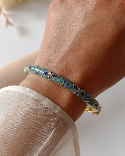 Enamel Flower Bangle - Blue