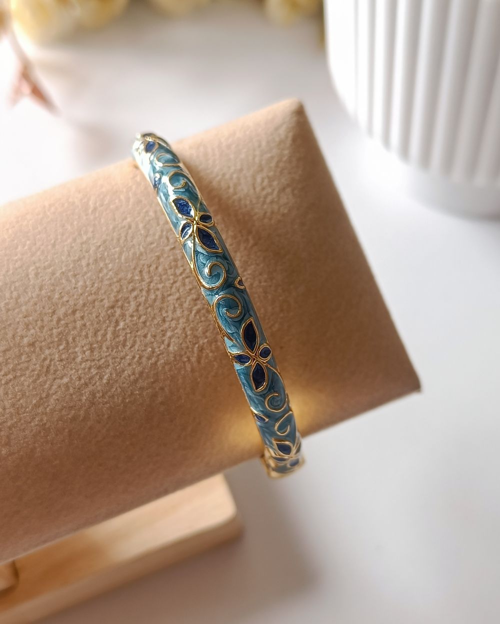 Enamel Flower Bangle - Blue