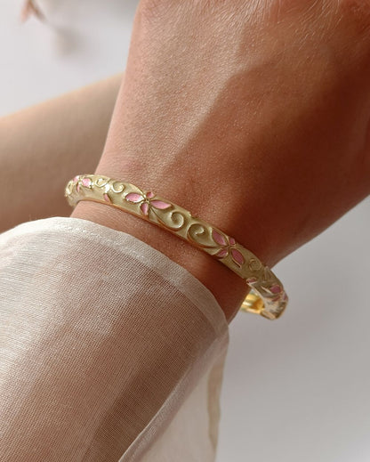 Enamel Flower Bangle - Pastel Yellow and Pink