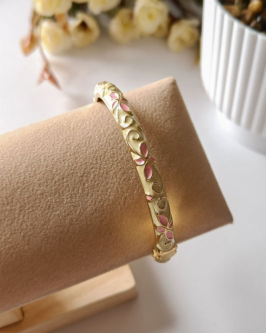 Enamel Flower Bangle - Pastel Yellow and Pink