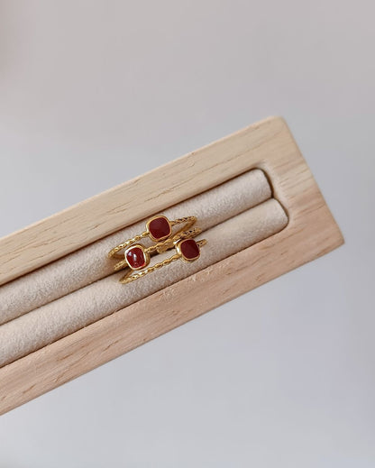 Ruby Tone Enamel Ring - 18K PVD Plated Stainless Steel