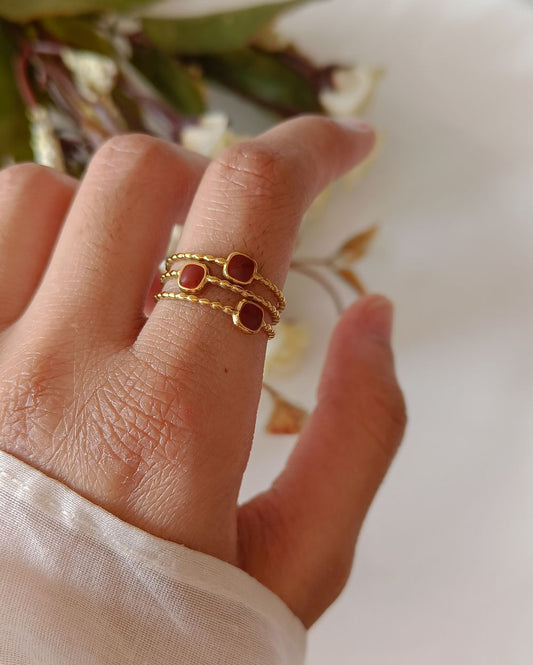 Ruby Tone Enamel Ring - 18K PVD Plated Stainless Steel