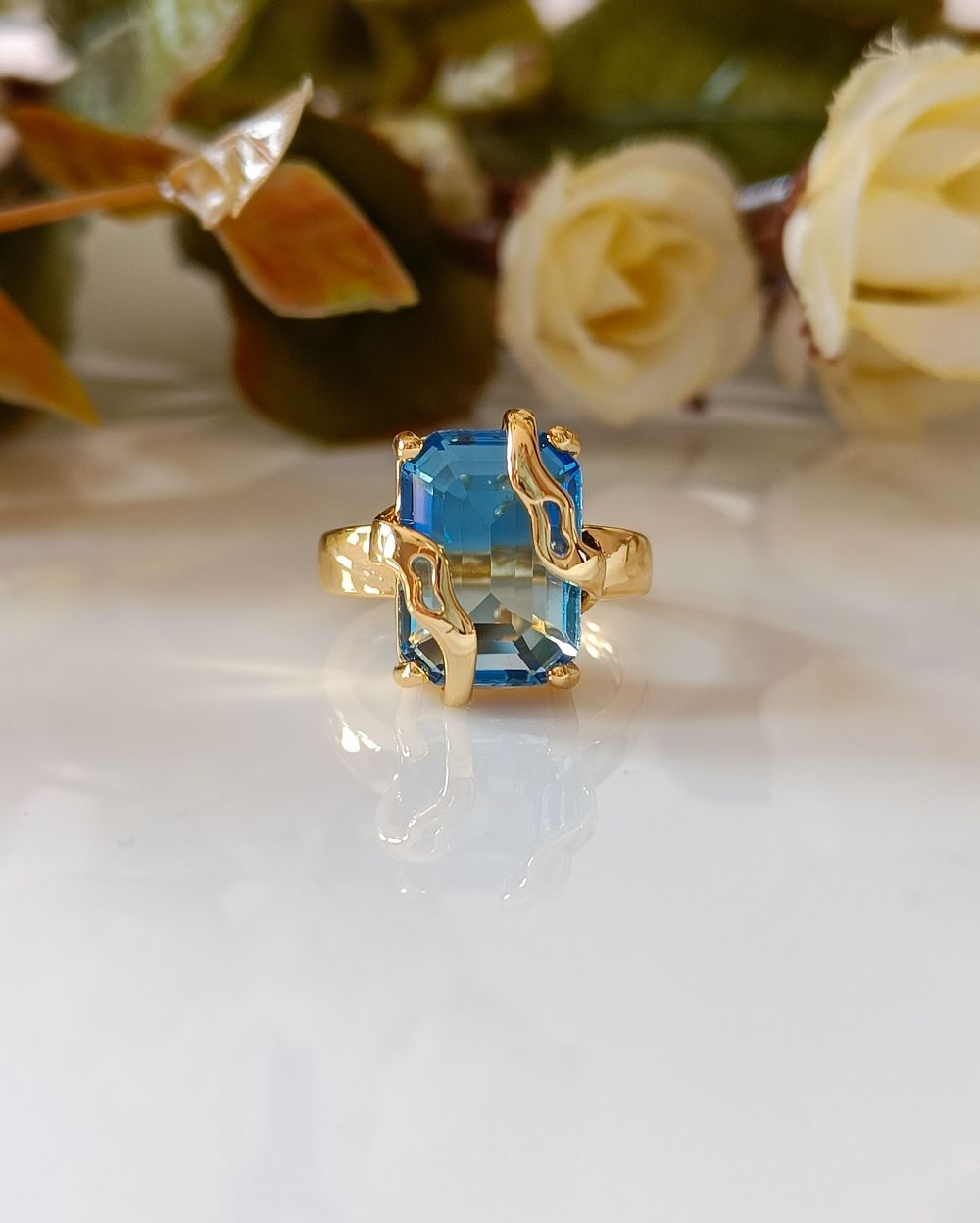 Blue Prism Statement Ring - PVD Coated Copper