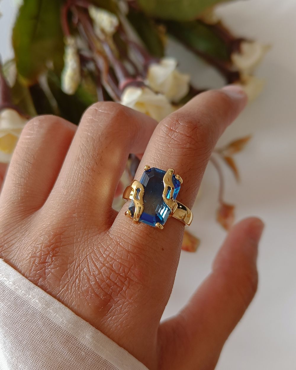 Blue Prism Statement Ring - PVD Coated Copper