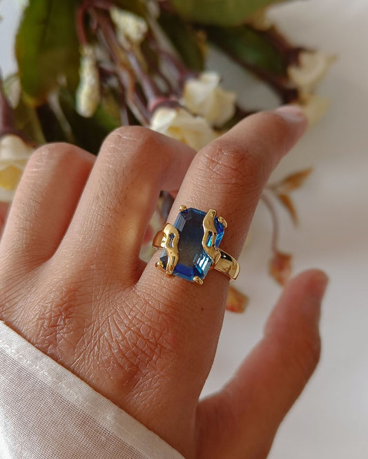 Blue Prism Statement Ring - PVD Coated Copper