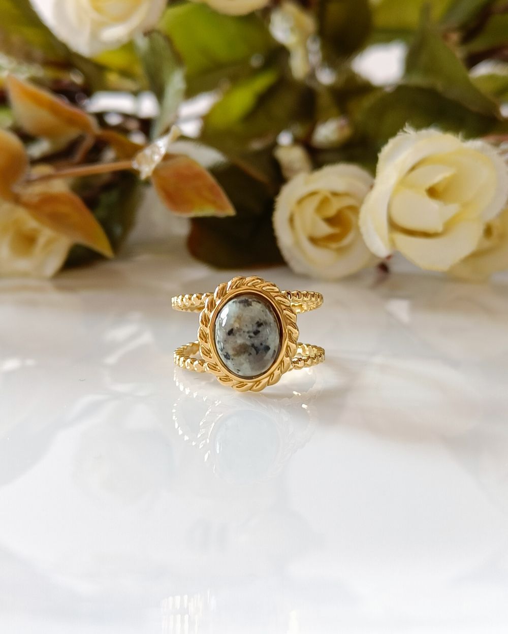 Agate Oval Ring - 18K PVD Plated Stainless Steel